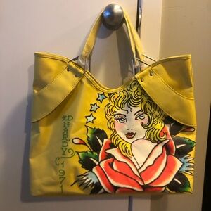 Ed Hardy Vibrant Yellow Vintage Tote with Graphic Design